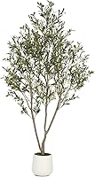 7FT Artificial Olive Tree with White Planter - Lifelike Faux Indoor Plant, Natural Wood Trunk & Fruits for Home Office Decor