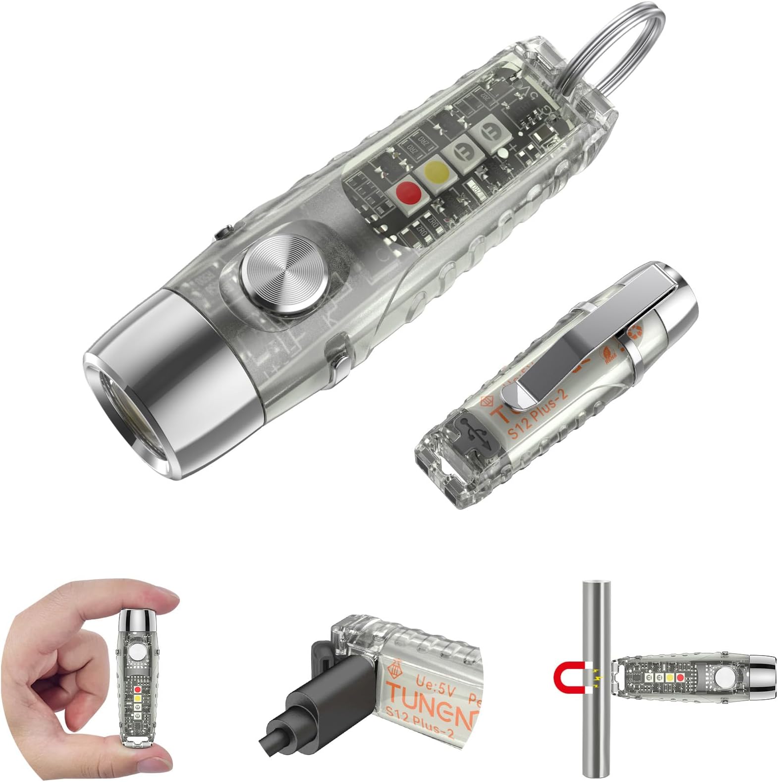 S12Plus Keychain Flashlight,610 High Lumen EDC Pocket Flashlight,USB C Rechargeable Mini LED Flashlight,Small Flashlight,for Camping, Outdoor,Emergency(Fluorescent White)