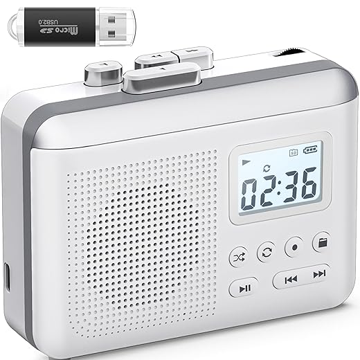 Gracioso Portable Cassette Player Recorder Converter,Cassette to MP3 via SD Card, Walkman Cassette Tape Player with 1000mah Rechargeable Battery,Built-in Microphone&Speaker,Headphone Jack,16GB SD Card