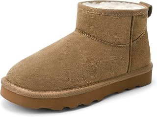 Gvimenos Women's Genuine Suede Water-Resistant Snow Booties - Cozy Faux Fur, Anti-Slip Memory Foam, Pull-On Ankle Winter Boots