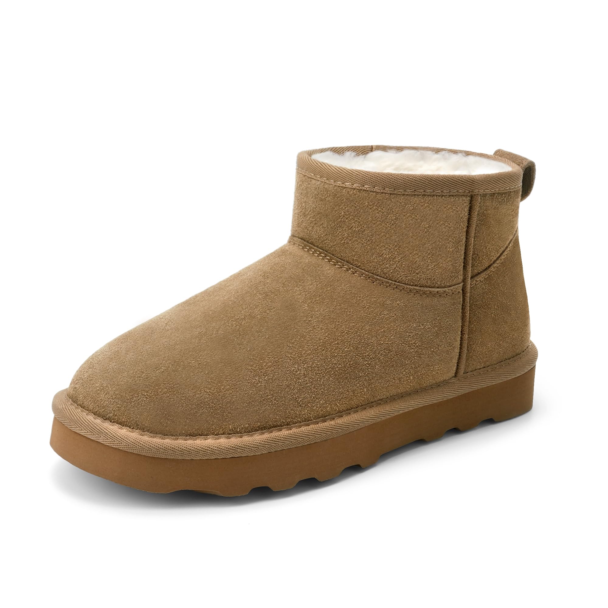 Womens Genuine Suede Winter Mini Boots Water Resistant Snow Booties with Cozy Faux Fur Lining Anti-Slip Memory Foam