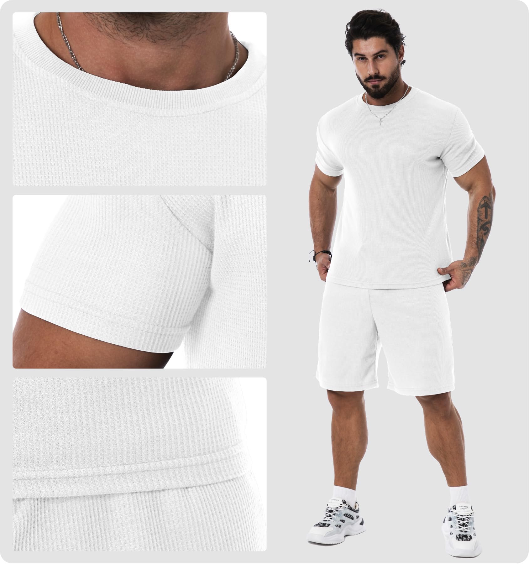 KUYIGO Traje de verano para hombre, pantalones cortos y camisa, traje casual de 2 piezas, transpirable, holgado
