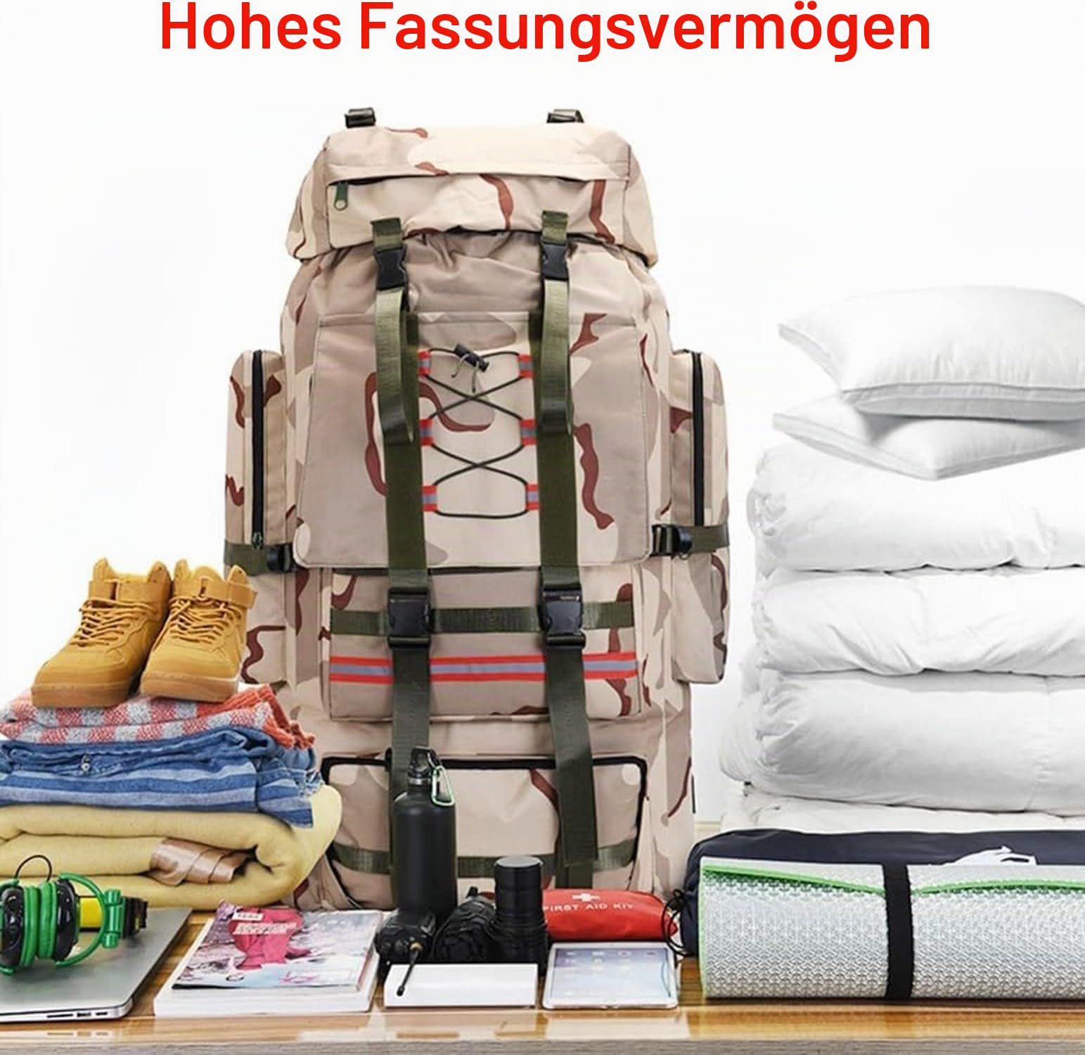 130L Wasserdichter Leichter Camping-Rucksack Militär Rucksack Taktischer Rucksack Wanderrucksack Backpacker Rucksack Outdoor Regendichter Reiserucksack Für Männer Frauen Großer Rucksack