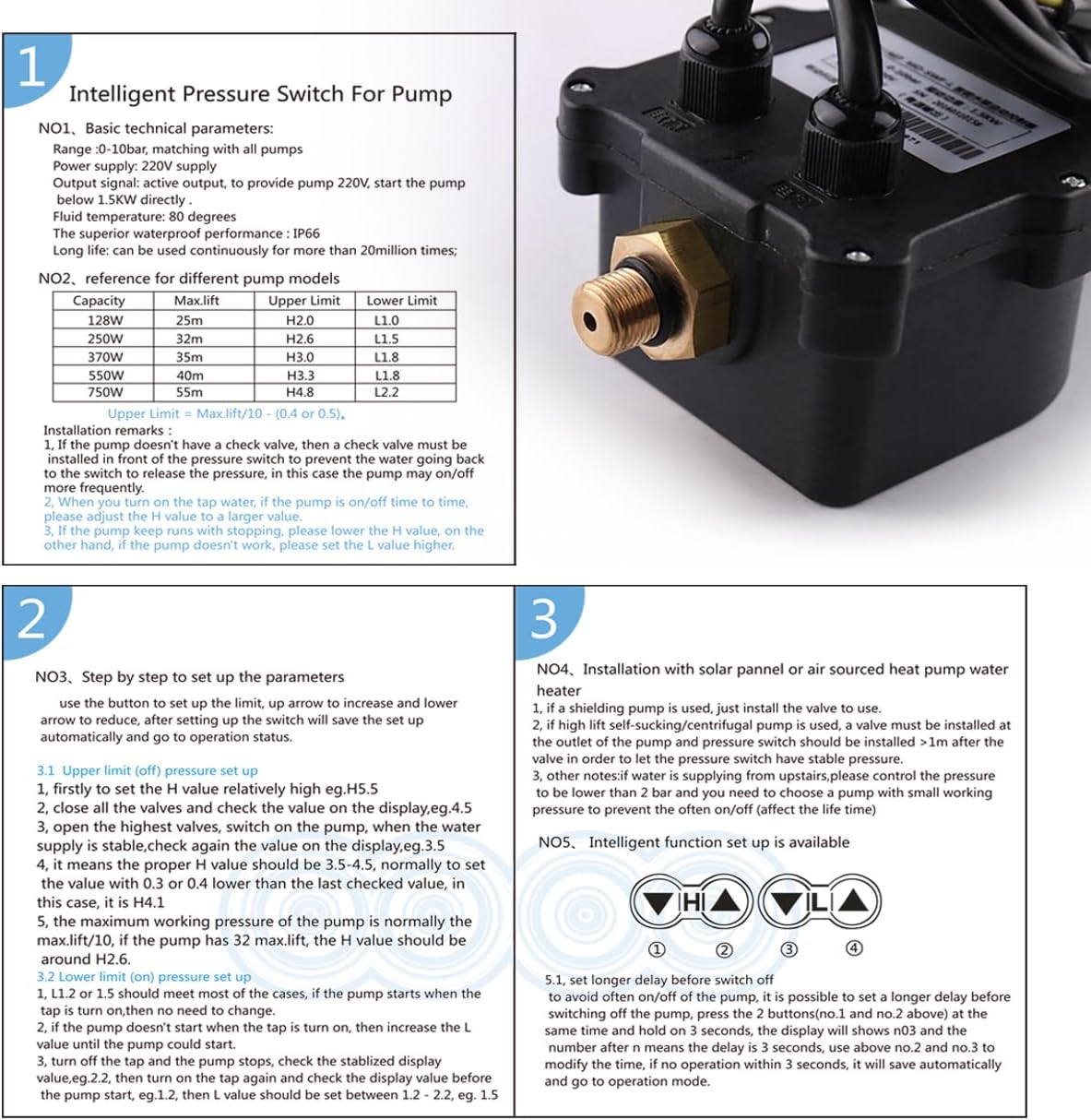 1 Pcs Automatic Digital Pressure Controller 220v Water Pump Pressure Switch Controller with Automatic Protection Against Water Shortage