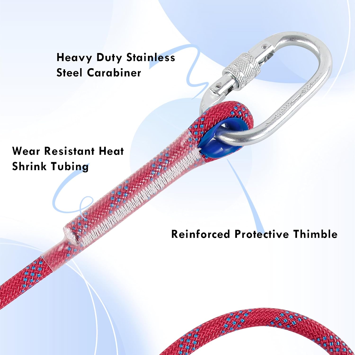 Braided Polyester Arborist Rope, 8/10/12mm x 32FT/64FT Rigging Rope with 2 Carabiners, Rappelling Rope for Outdoor Hiking Camping Tree Work Pulling Caving Fire Rescue Safety Escape Parachute