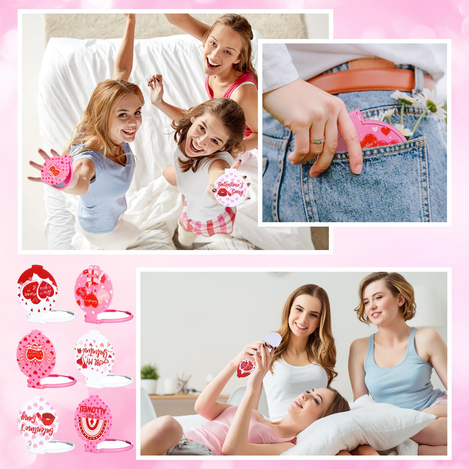 Namalu 36 espejos compactos rosados para el Día de Galentine, regalos a granel para mujeres, espejo de maquillaje portátil de bolsillo redondo, regalo para bolso, recuerdos de fiesta