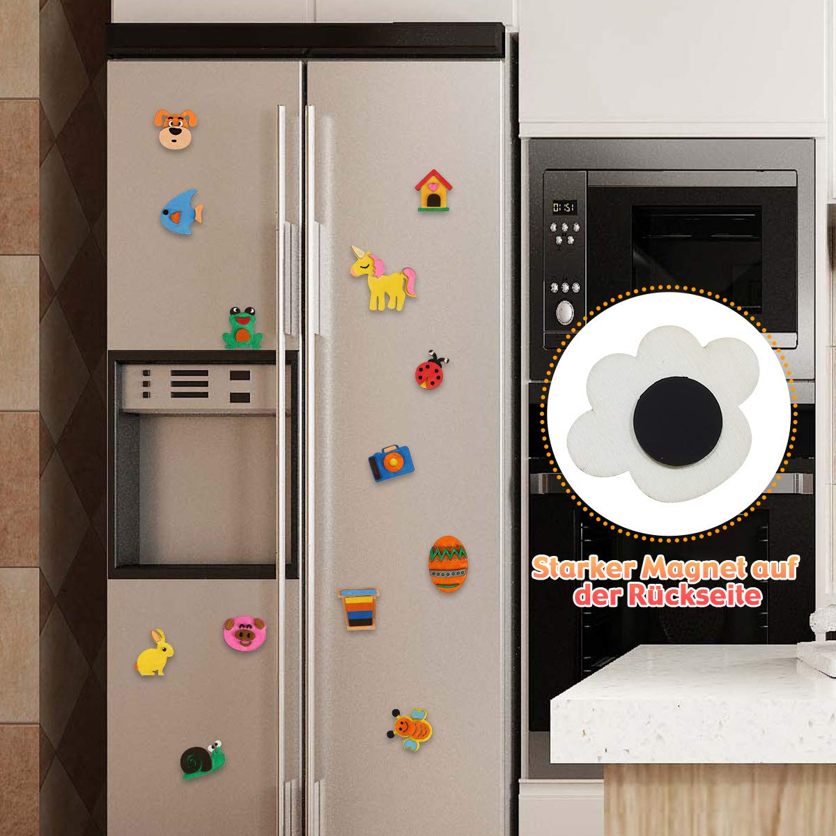 Kit DIY Magnets Pour Enfants - 36 Pièces En Bois à Peindre Avec Aimants Et Crayons De Couleur