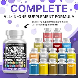 Clean Nutraceuticals Magnesium Complex with Magnesium Glycinate Citrate Malate Oxide Taurate Aspartate Orotate & Mag Chloride, Zinc Copper Manganese (90 Count (Pack of 2))