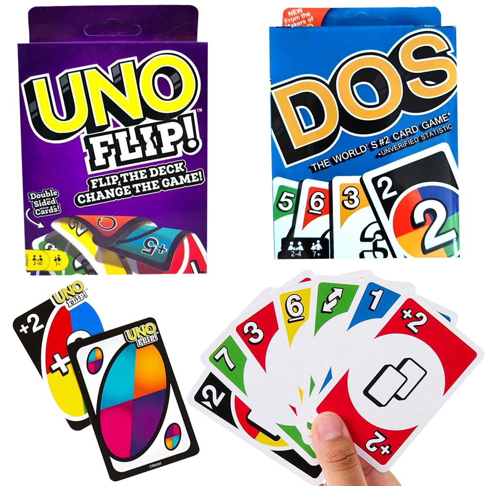MIFKLMV DOS & Flip Familiar Juego de Cartas, Cartas de la Serie UNO, Cartas de Doble Cara, Juego de Cartas para Niños y Adultos, Excelente para Noches de Juego, Viajes, Campamentos y Fiestas(2 Piezas)