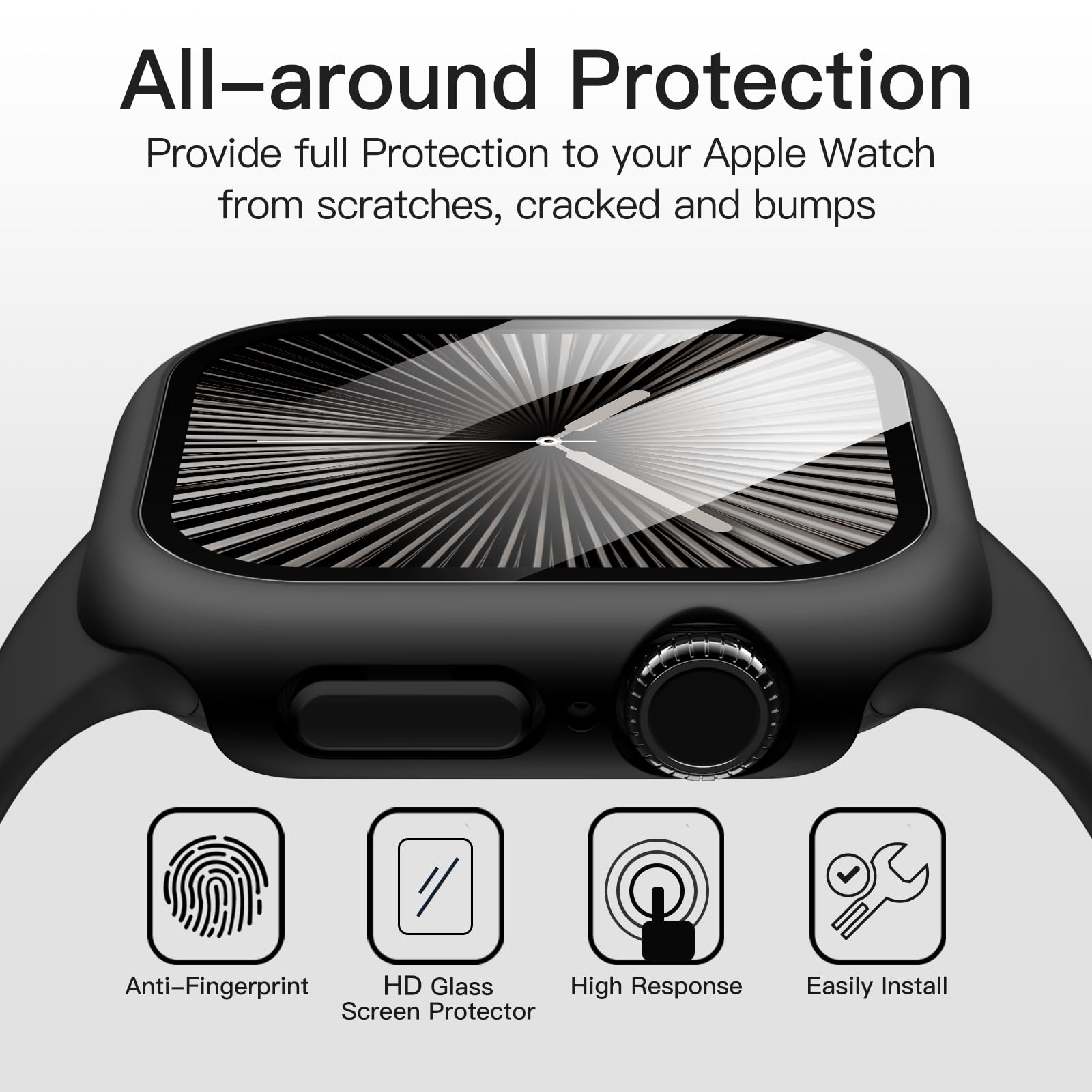 JETech Cover Impermeabile con Pellicola Protettiva per Apple Watch Series 11/10 46mm, Integrato Vetro Temperato Film PC Rigido Protettiva Completa Custodia, 2 Pacco (Nero)