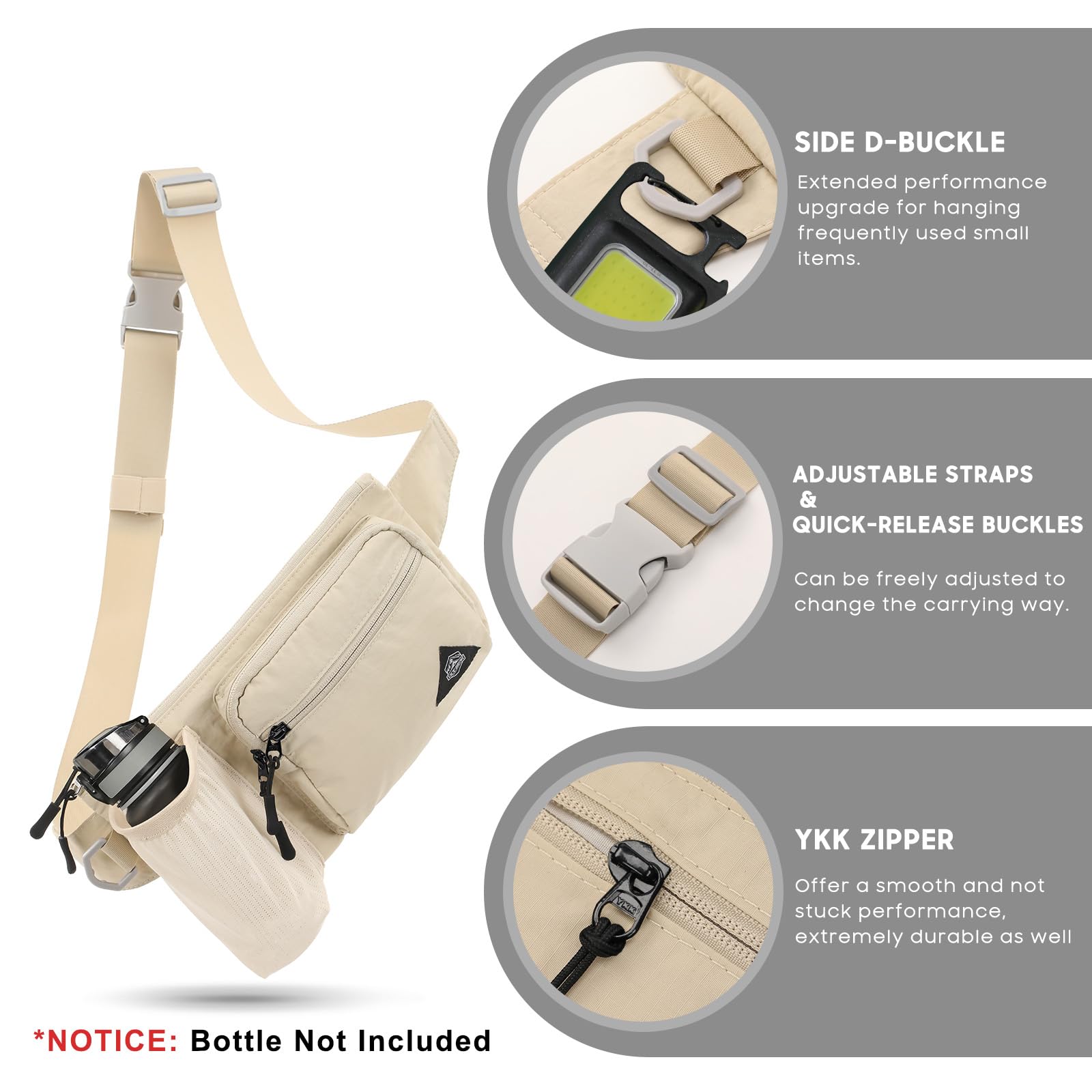 Riñonera con soporte para botella de agua para hombres y mujeres, riñonera para correr, impermeable, para viajes al aire libre, ciclismo, escalada, caminar, para todos los teléfonos, Beige 3