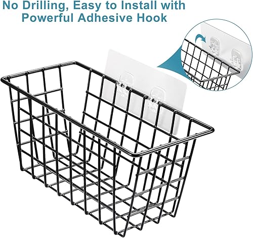 Miniatura 2 de Orgneas Cestas colgantes de pared con adhesivo, organizador de puerta de armario, cestas de almacenamiento de alambre para armario de cocina,