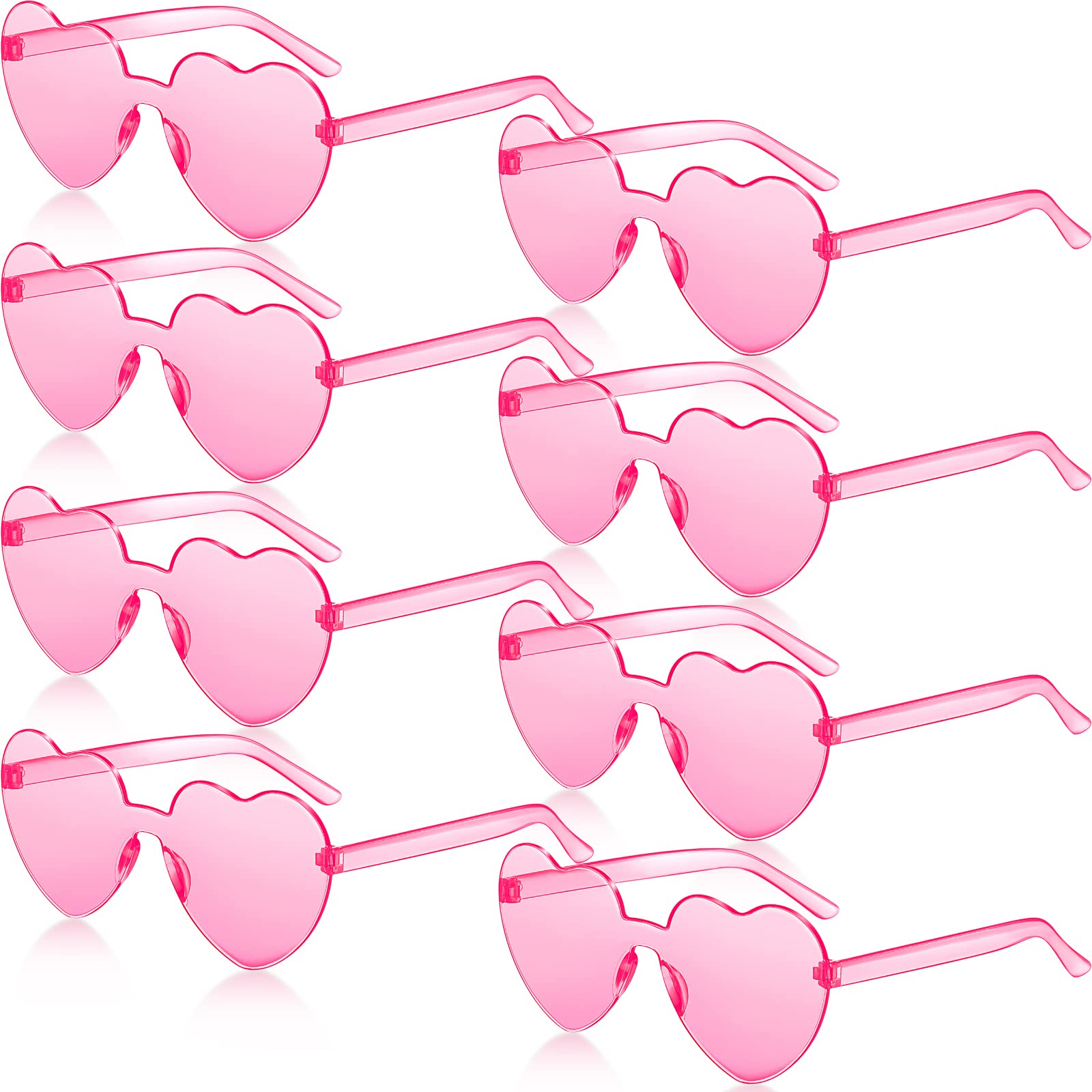 RTBOFY 8 Pack Pink Heart Sunglasses, Heart Shaped Sunglasses with Transparent Candy Color for Women Party Favor