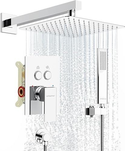 Emabather. - Sistema de ducha negro de 12 pulgadas, de montaje, grifo de ducha con cabezal de ducha de lluvia cuadrado y soporte de mano, negro