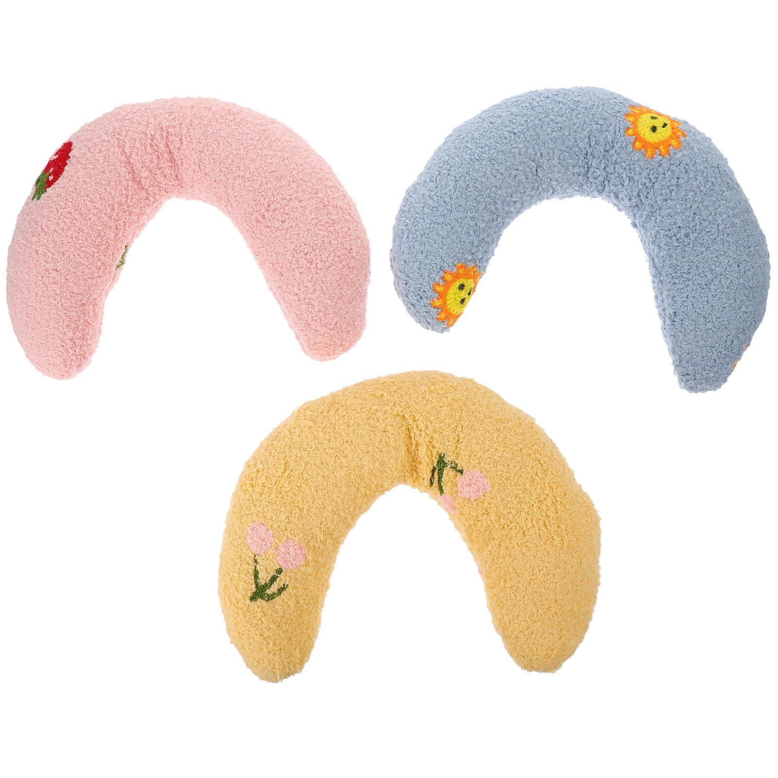 POPETPOP Pillows for Cat, U Shape Soft Fluffy Dog Pillow 3pcs Pet Sleeping Pillow for Indoor Cats and Puppies to Improve Sleep Quality Blue Pink Yellow