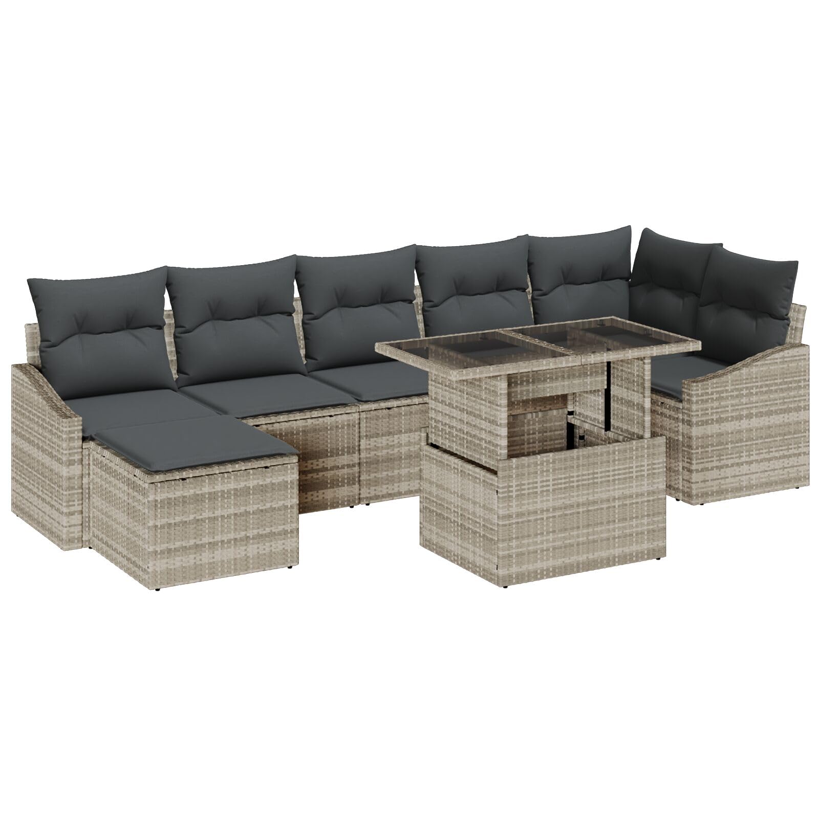 LAPOOH Set da Giardino 8 Pezzi Grigio Rattan Divano Giardino,Set da Giardino,Set da Giardino Esterno,Set di Conversazione per Patio-3357785