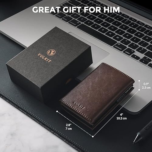 Miniatura 7 de VULKIT Cartera con tarjetero para hombre, con cierre magnético, bloqueo RFID, billetera de cuero triple, Espresso, Moderno
