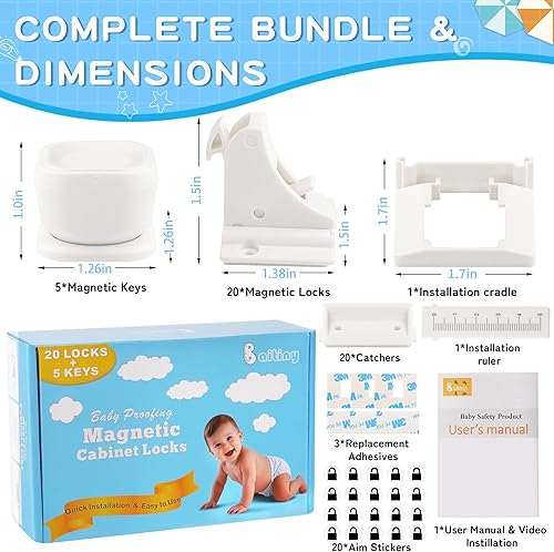 Miniatura 6 de Paquete de 20 cerraduras magnéticas para gabinetes a prueba de bebés, a prueba de niños, adhesivos de fácil instalación