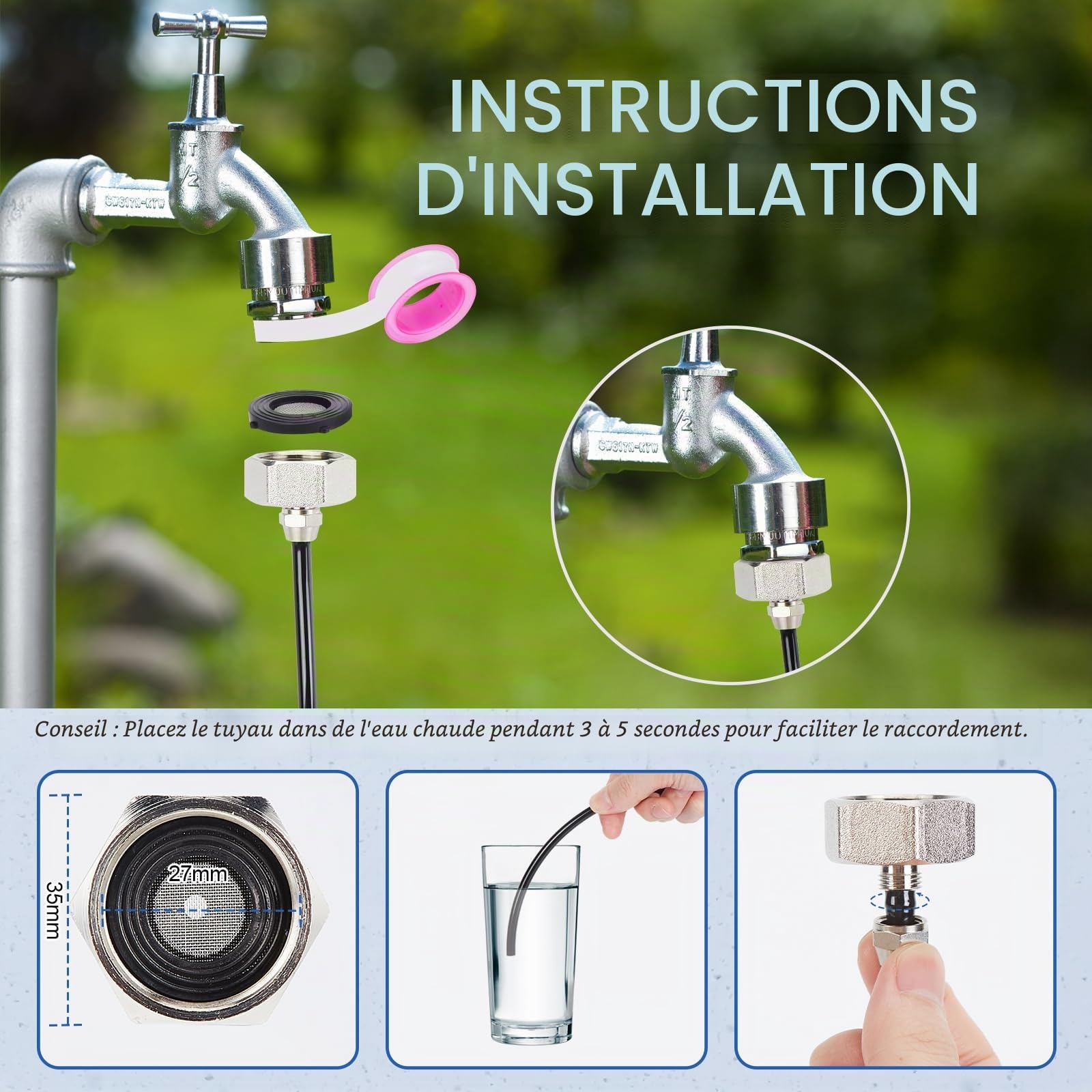 AGPTEK 10m Kit d’Irrigation système de brumisation avec 10 Buses de Brume avec Joint en T, 74pcs système de Refroidissement extérieur par Brume, brumisateur pour terrasse, Jardin