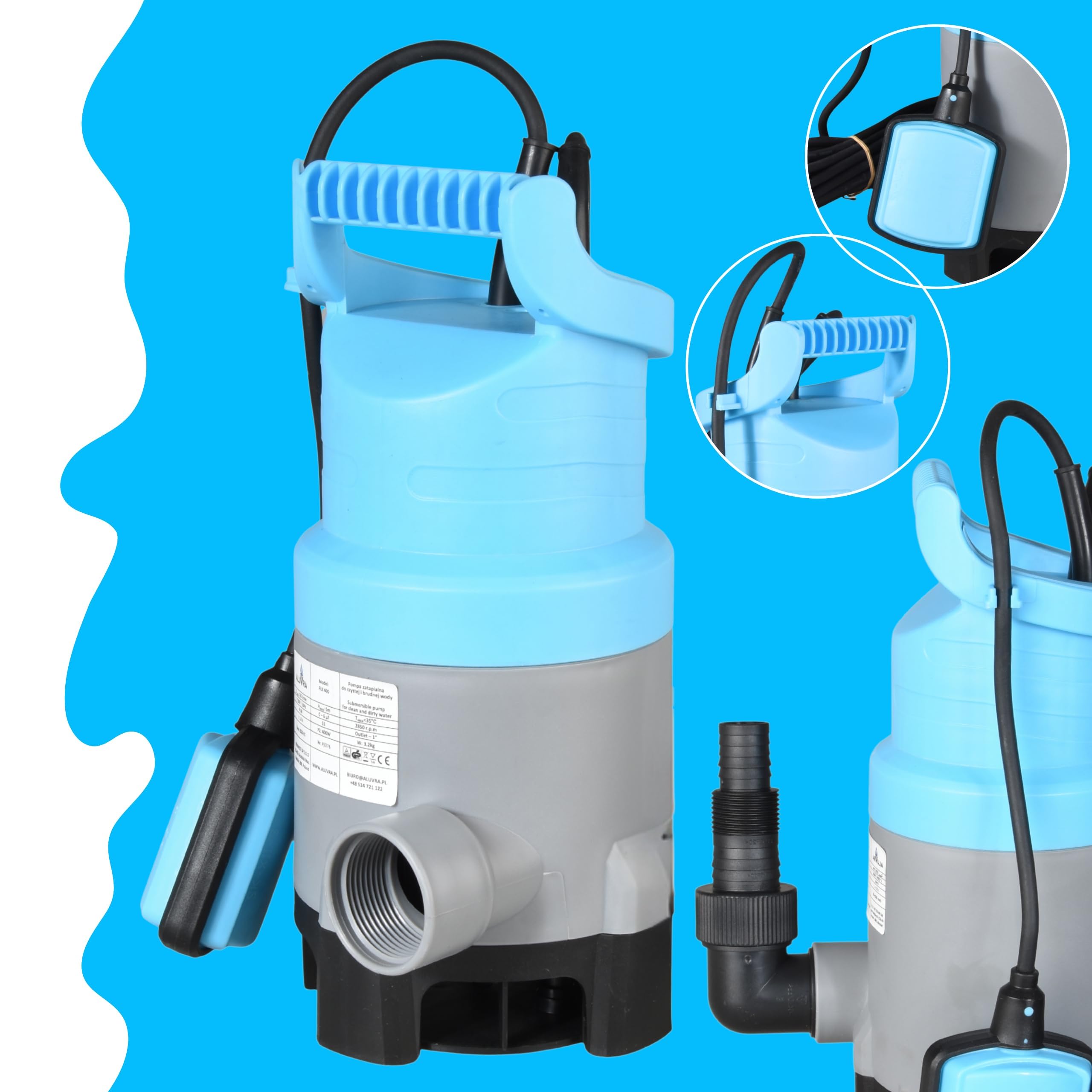 Pompe Submersible FLX 750 avec Flotteur pour Eaux Propres et Usées (750 W, 13200 l/h, hauteur de refoulement 9 m) - Pompe d’Évacuation Immergée et Vide-Cave pour Eaux Chargées, Jardin et Eau de Pluie