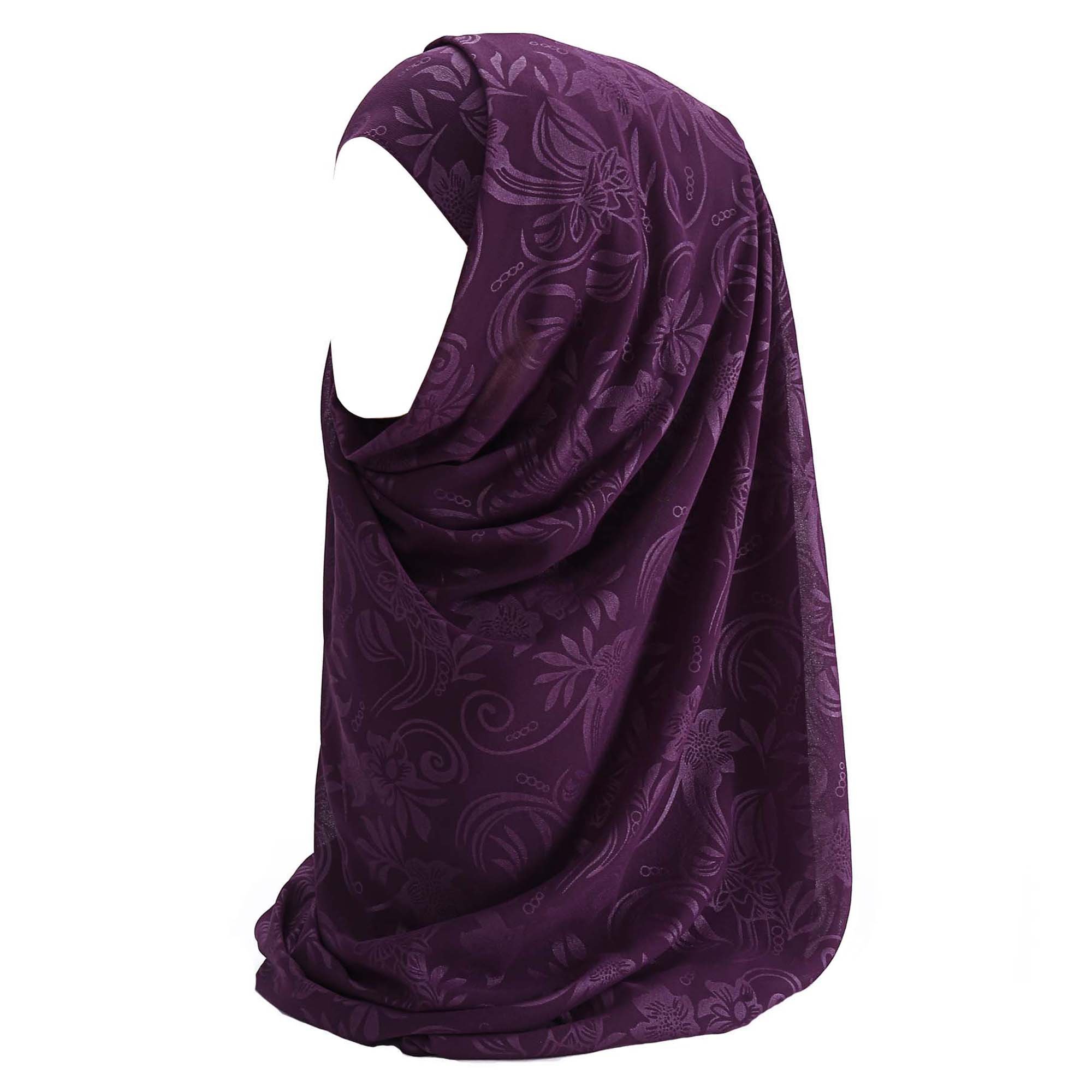 Lina & Lily Floral Print Chiffon Muslim Hijab Scarf (Purple)