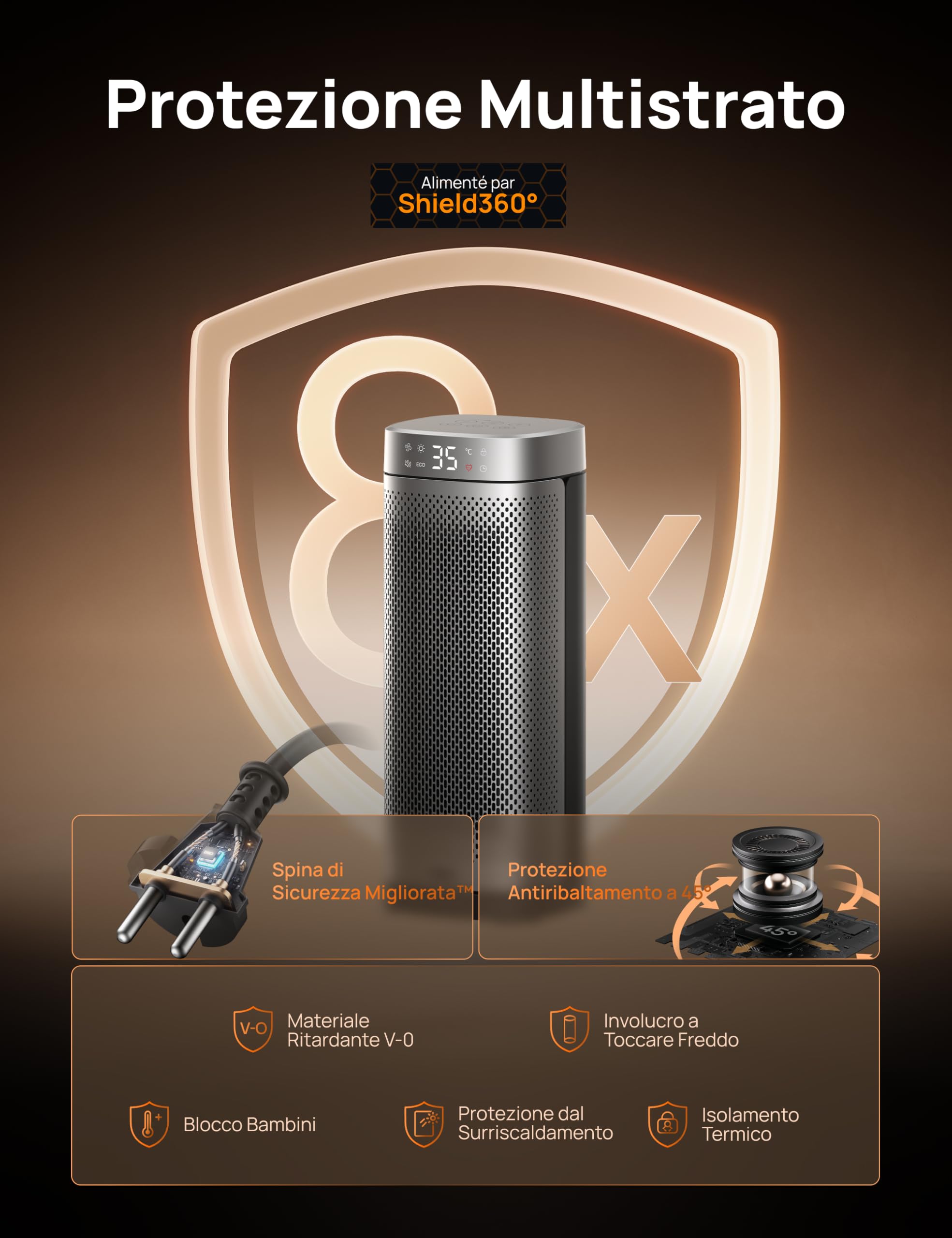 DREO Termoventilatore in ceramica da 2000 W, silenzioso e a risparmio energetico con termostato, timer 12 ore, 3 modalità, oscillazione 70°, riscaldatore elettrico da 16 pollici per ambienti
