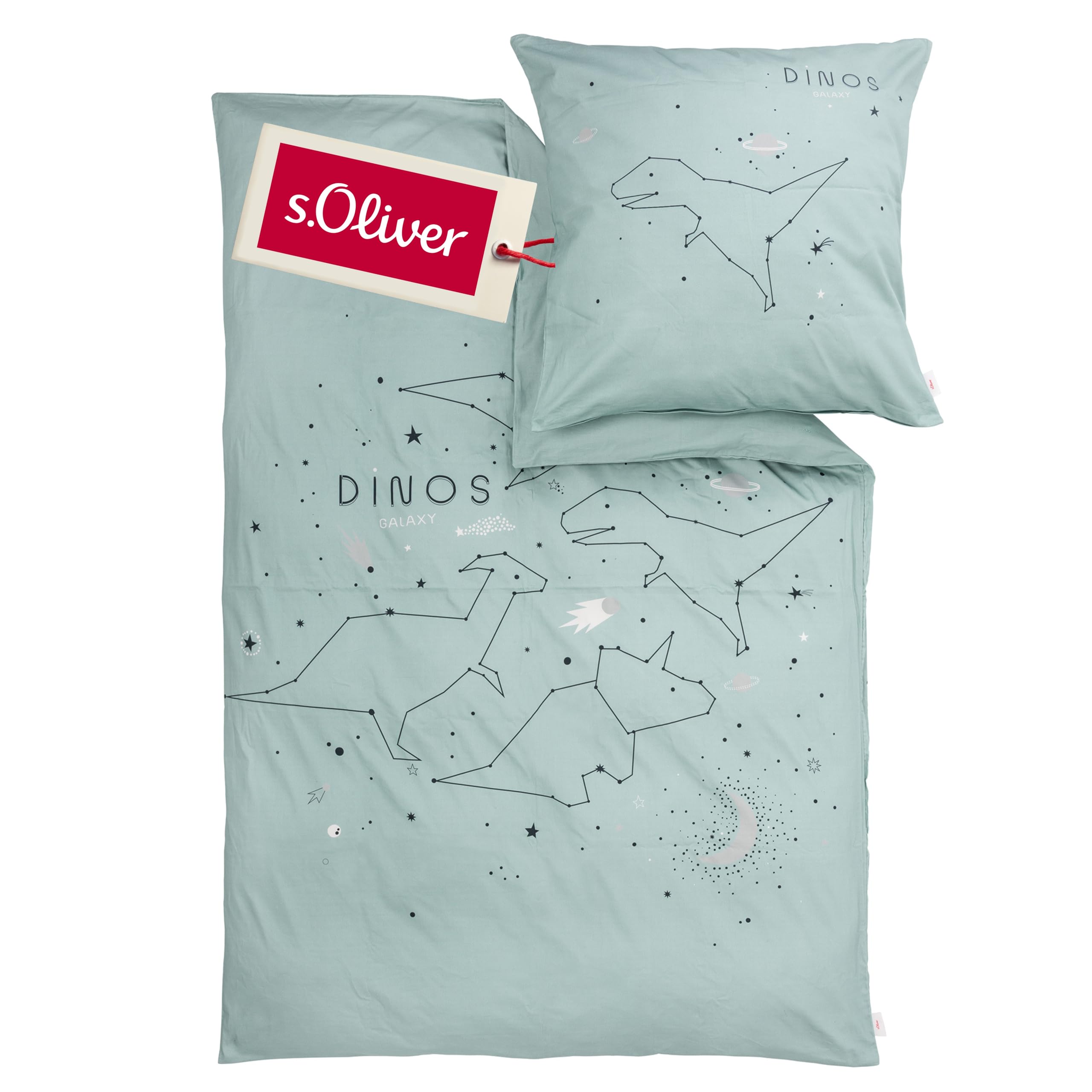 Drap enfant 135 x 200 cm dinosaure vert en pur coton doux s.Oliver avec zip