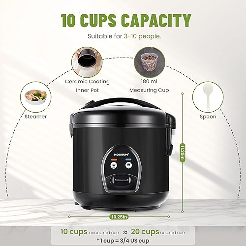 Miniatura 4 de Arrocera eléctrica con un solo toque para arroz asiático japonés para sushi, 10 tazas sin cocinar, olla rápida y cómoda con vapor, cubierta interior