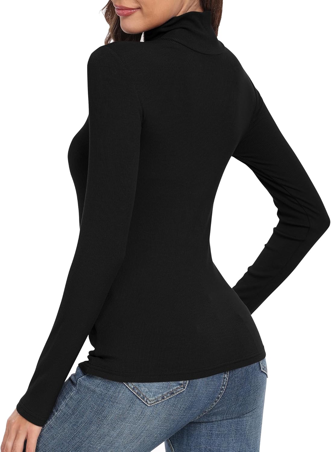 GEMBERA Womens Long Sleeve Turtle Neck Basic Slim Fitted Ribbed Knit Tops Thermal Shirts - Image 3