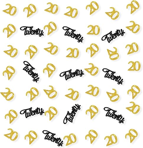 Juego de 100 confeti de feliz cumpleaños 20, dispersión de papel de veinte con purpurina dorada, decoraciones de fiesta de cumpleaños 20, decoración