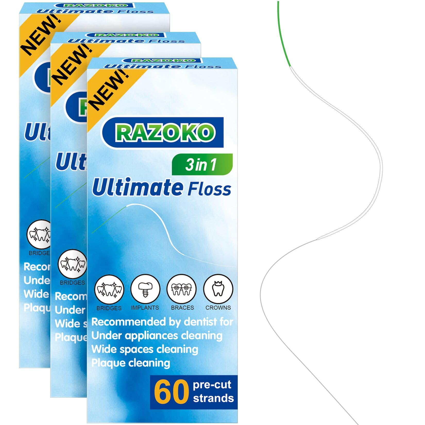 Dental Floss for Braces, Super Floss Pre-Cut Strands,60 Count, Pack of 3
