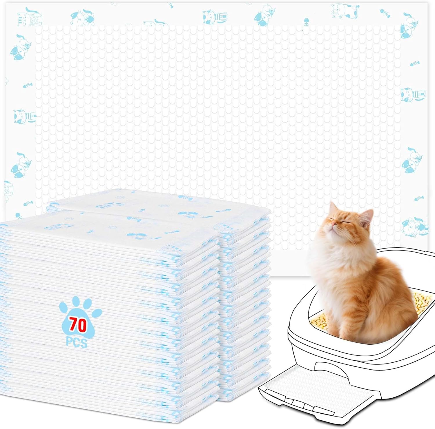 Cat Pads Refills 16.9 x 11.4 inches 70 Count Super Absorbent Pee Pads with Odor Control Compatible with Tidy Cats Breeze Litter System