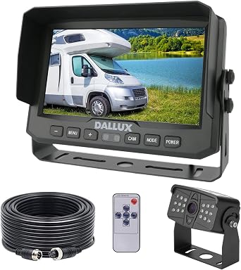 DALLUX Truck Backup Camera kit، HD 1080P Rearview Cab Cam with 7 inch Monitor + 4 PIN Extension Cable for Bus / Truck / Van / Trailer / RV / Camper / Motor Home / Pickup / Harveste / Heavy Duty Vehicles12V
