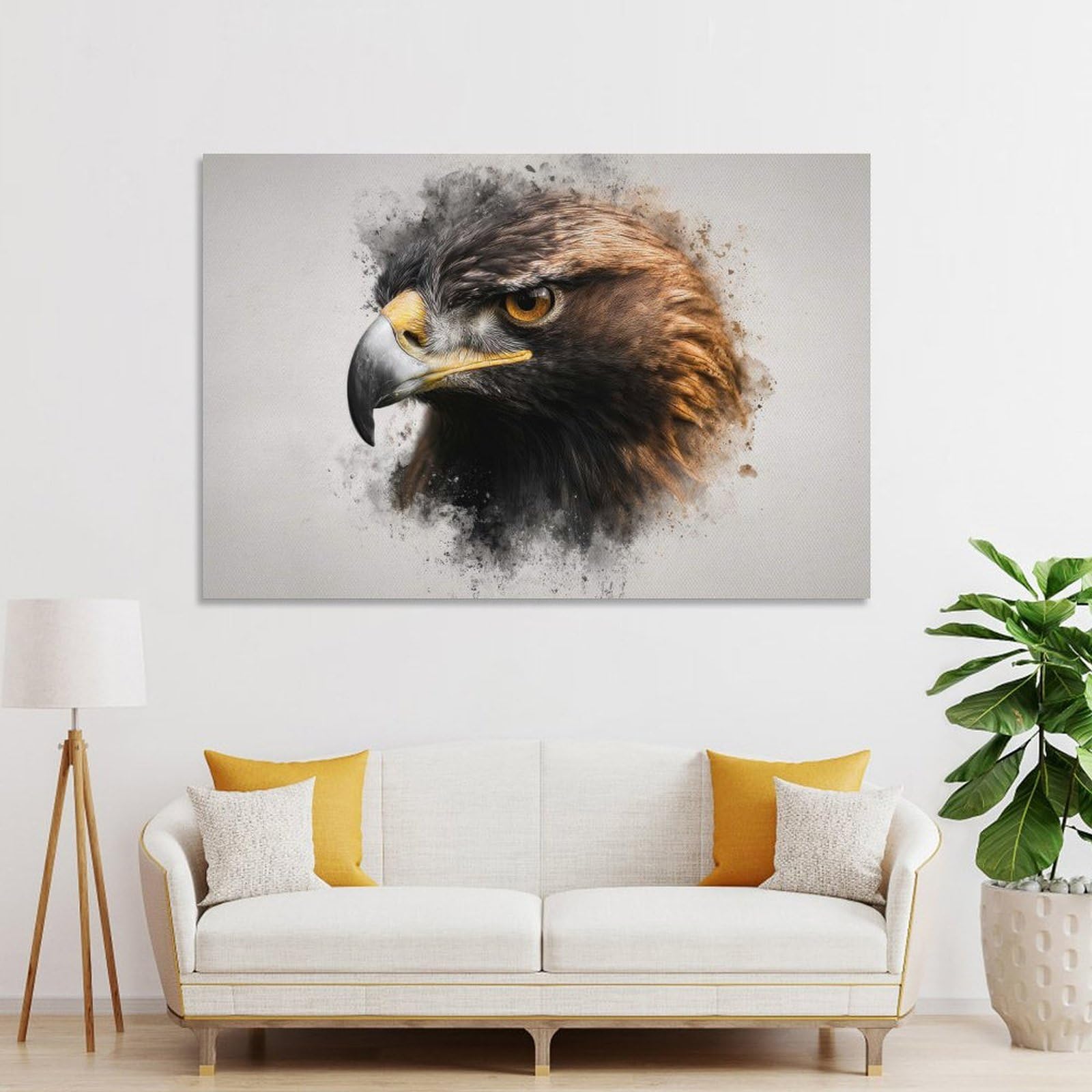 Junmoney Unframe-Style-22 Wall Picture Print Eagle Head Watercolor Splash Art, 20X30inch(50X75cm), For Lounge, Bedroom Or Personal Spaces, Canvas Artwork With Gifting Potential