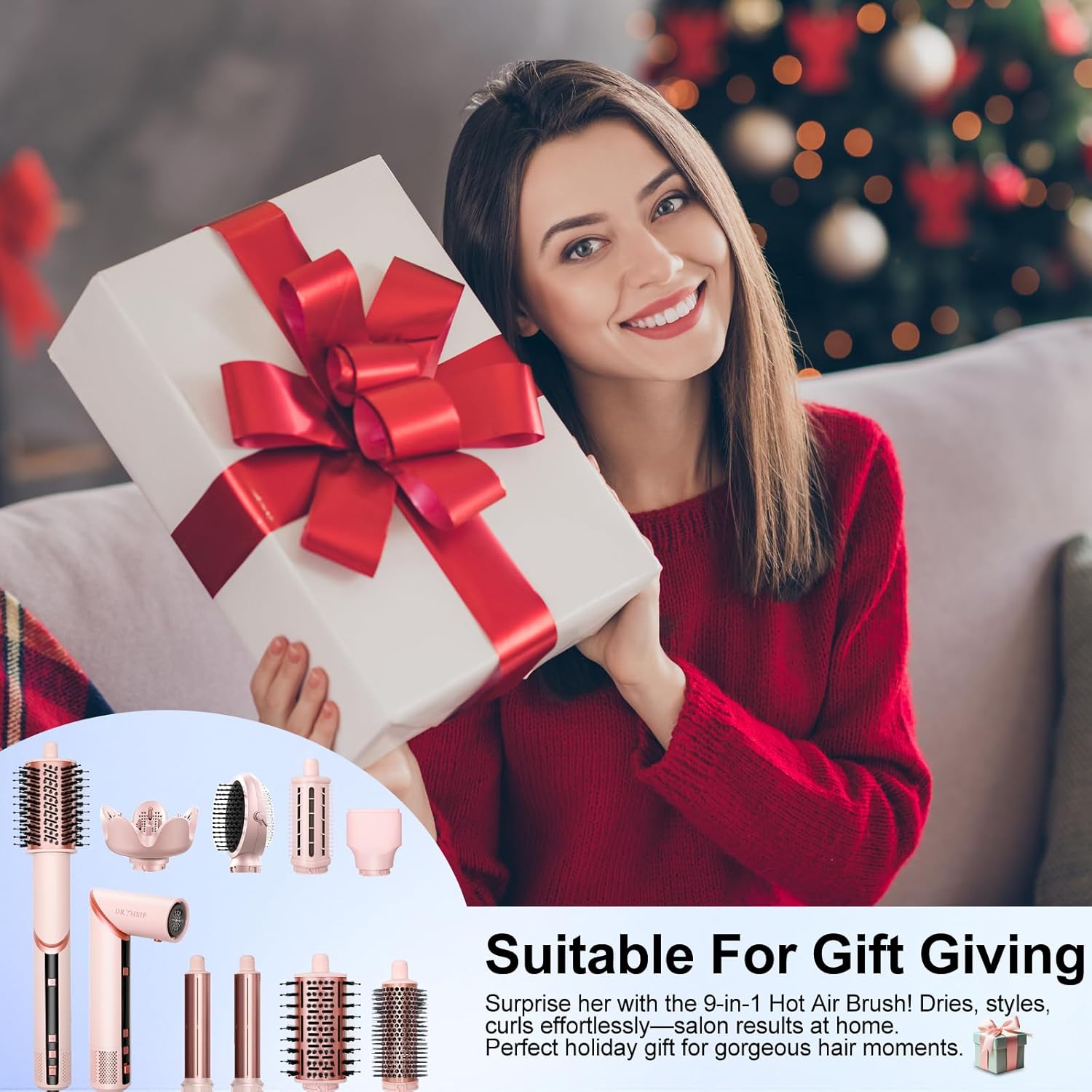 9 in 1 Hair Styler Curler & Air Dryer Brush, 110,000 RPM High-Speed Negative Ionic Foldable Hair Dryer Fast Drying, Multi Professional Hot air Styler for Curling Volumizing Straightening Styling(Pink) - Image 7