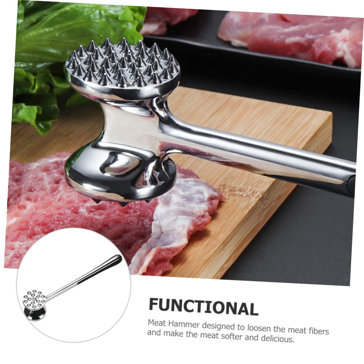 OKUMEYR Weighted Meat Mallet Hammer Ergonomic Long Handle Tenderizer for Cooking Steak Chicken Pork and More Versatile Kitchen Tool for Softening Meat and Crushing Nuts