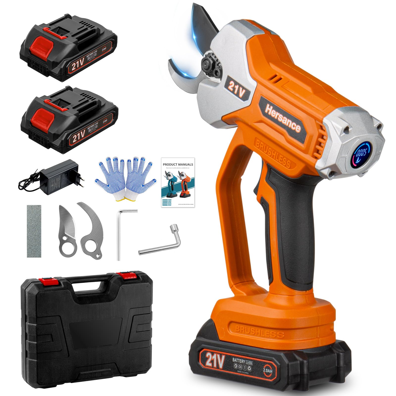 Tijeras de podar con batería para Makita de 18 V, 35 mm de diámetro de corte, tijeras de podar eléctricas profesionales con 2 baterías de 2000 mAh y podómetro de corte LED