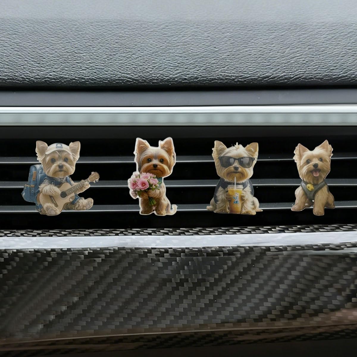 4PCS Cute Yorkie Car Air Vent Clips, Acrylic 2D Flat Dog Car Dashboard Air Vent Trim Clip, Funny Auto Interior Decoration Accessories for Cars, Trucks, SUVs (Flower)