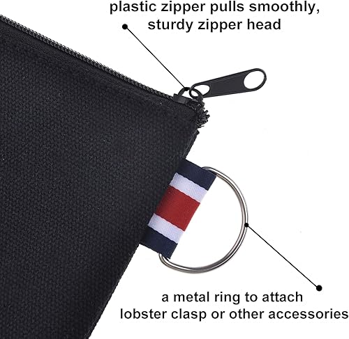 Miniatura 4 de Muka Paquete de 6 bolsas de lona de algodón de 12 onzas con llavero de 6 x 4 pulgadas, bolsa de dinero con cremallera para bricolaje, Negro -,