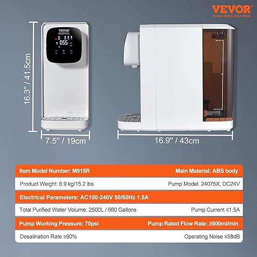 Miniatura 6 de VEVOR Sistema de ósmosis inversa Filtro de agua para encimera, purificador de agua portátil para el hogar, agua purificada del grifo, 21 pura para