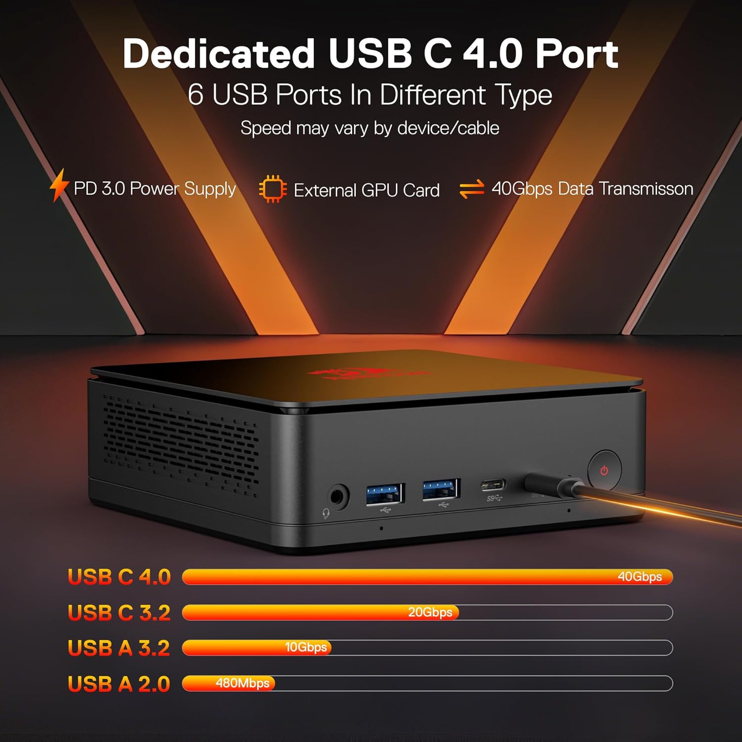 Redragon MPC745 Mini PC AI NPU AMD Ryzen 7 8845HS Processor(MAX 5.1 GHz), Mini Desktop Computer w/Radeon 780M Graphics & 16GB DDR5 RAM 1TB PCIe M.2 SSD, Support Ethernet, 4K UHD, WiFi, BT 5.2, USB 4.0