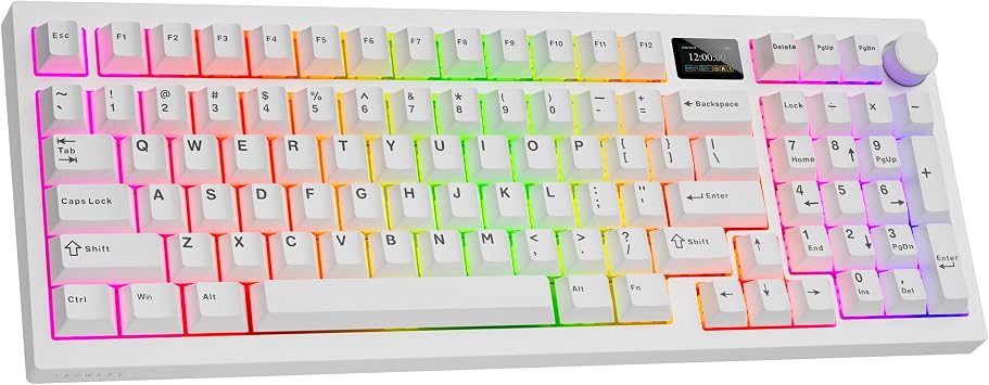 TECWARE Spectre 96% RGB Mechanical Gaming Keyboard | Customizable LCD Screen | Tri-Mode Wireless with Knob | Gasket Mount | South Face 5-Pin Hot-Swappable Sockets | White Cocoa Brown Switch