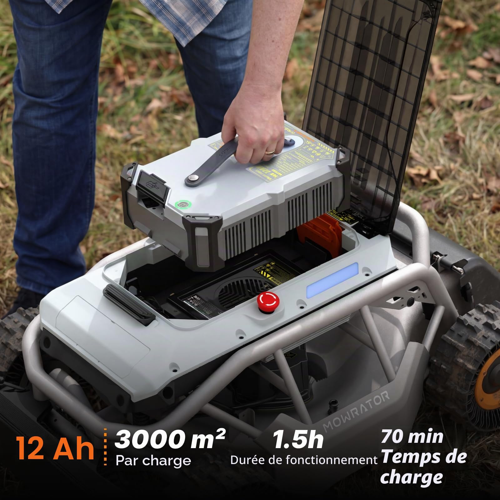 Mowrator S1 2WD 12Ah Tondeuse télécommandée 53 cm 24°(45%) 3 Saisons | Entretien quotidien, lame mulching incluse, hauteur 4,5–11,6 cm, jusqu'à 3 000 m², prêt à l'emploi