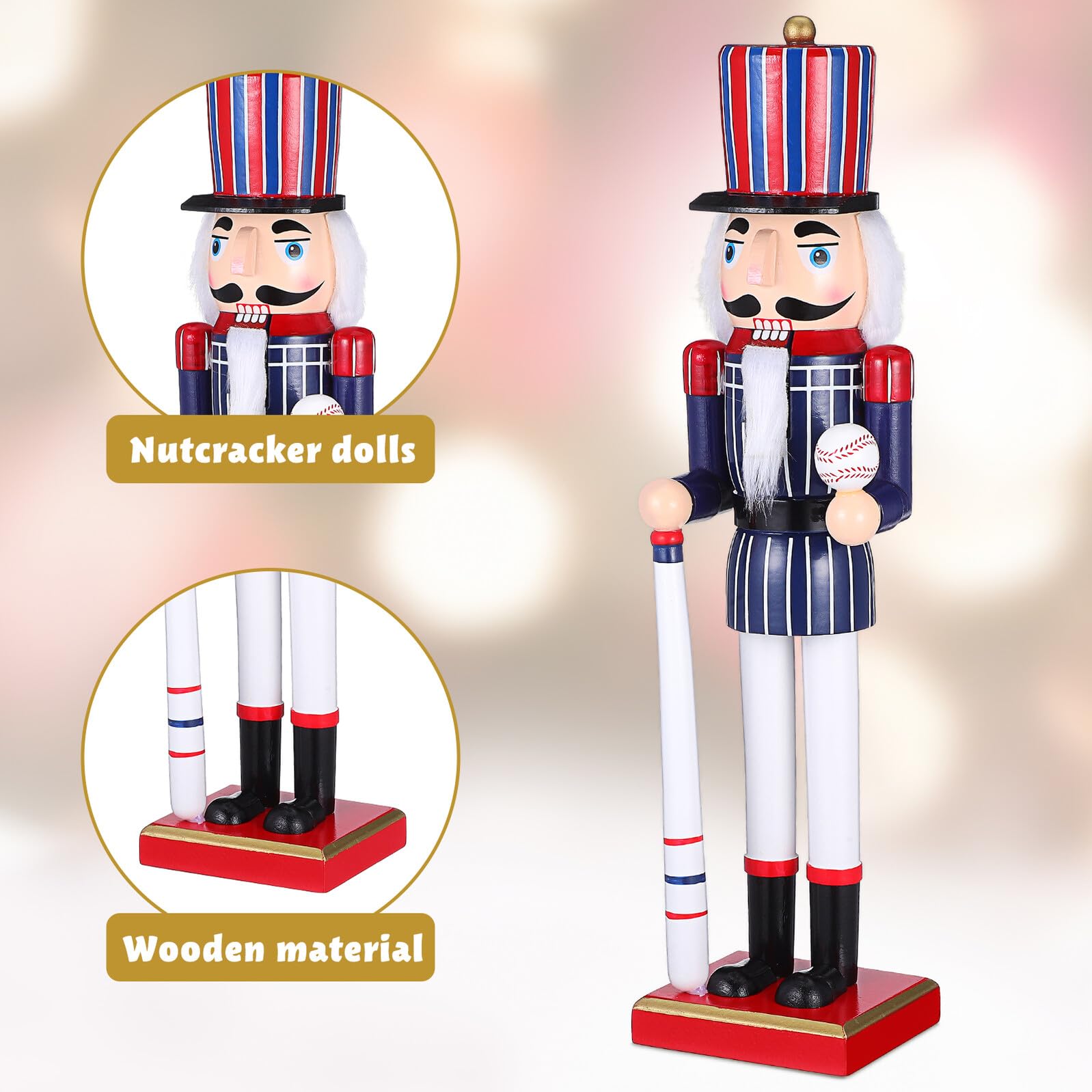 Toyvian Holz-nussknacker-Figur im Sportstil mit Baseballmotiv Traditionelle Tischdeko für Feste Dekoratives Ornament für Schreibtisch oder Regal