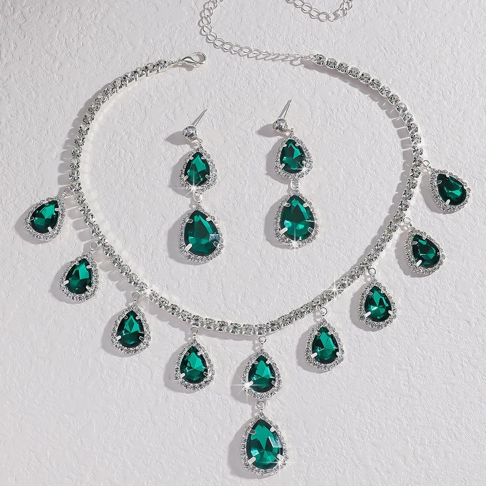 Teardrop Crystal Peacock Silver Necklace Dangle Drop Earrings Women Wedding Costume Jewelry Set - Image 5