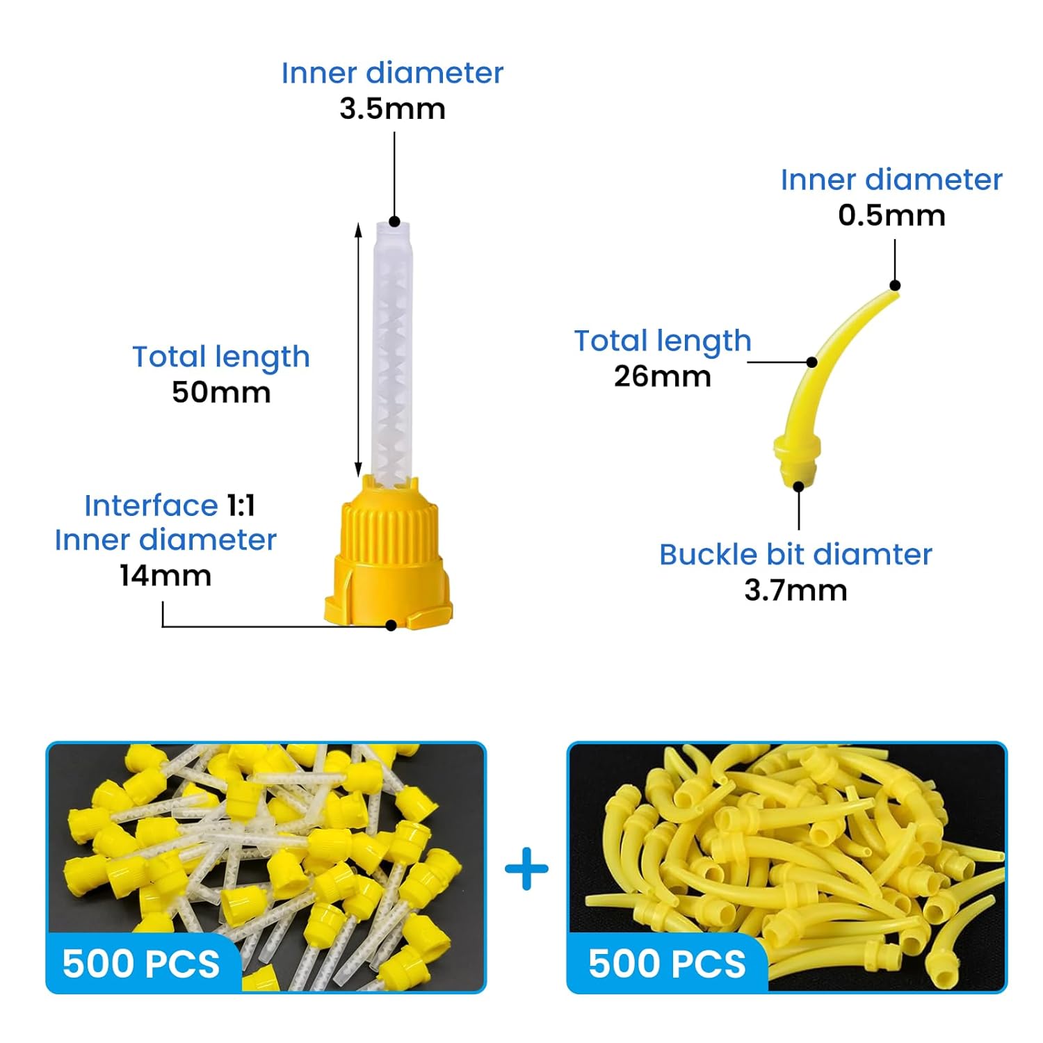 Dental Impression Mixing Tips, Intraoral T-Mixer Nozzles for Crown & Bridge, Precision Dispenser Nozzles for Impression Material (500, 5cm)
