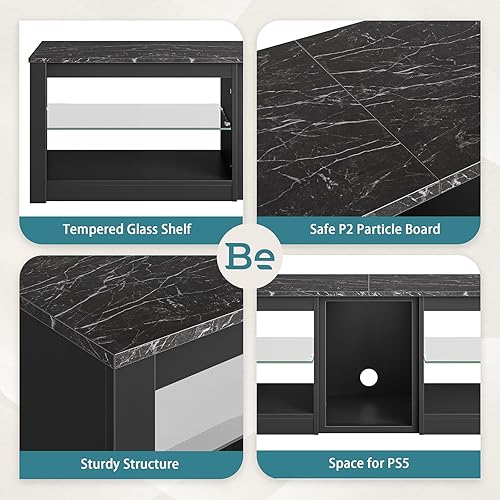 Miniatura 5 de Bestier Soporte de TV para TV de 70 pulgadas con tomas de corriente, centro de entretenimiento LED para PS5, consolas de TV para juegos con estantes