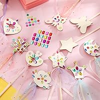 Vista 6 de Kit de 34 varitas de princesa, 16 estrellas sin terminar, corona de mariposa, luna, hada, palillo de madera, 6 calcomanías de gemas, 4 cintas