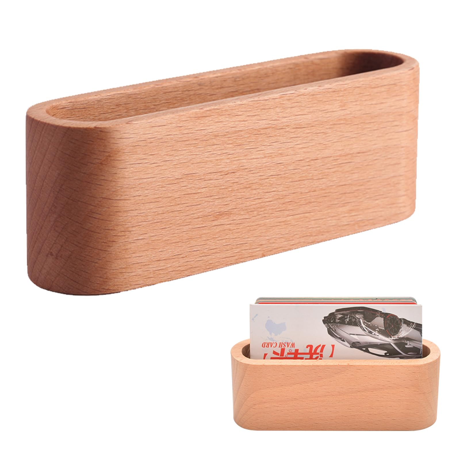 Portabiglietti Da Visita In Legno Naturale - Set Da 3 Pezzi Per Scrivania Ufficio | Design Elegante - Foto 6