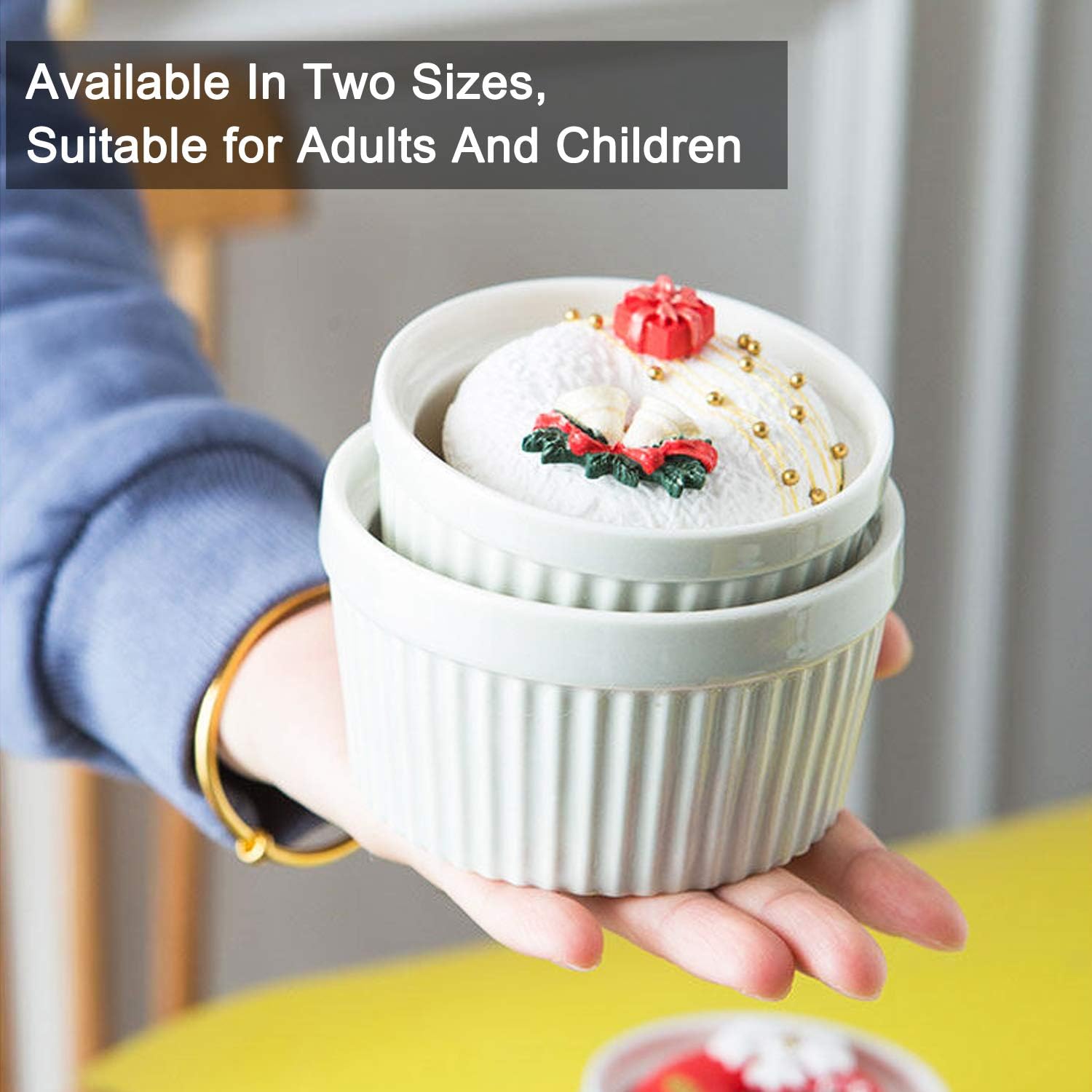 6 Pack Porcelain Souffle Dish Ramekins for Baking, 6 Ounce White Ramekins Bakeware Set Baking Cups for Creme Brulee Desserts Puddings Custard Ice Cream Lava Cake Snacks